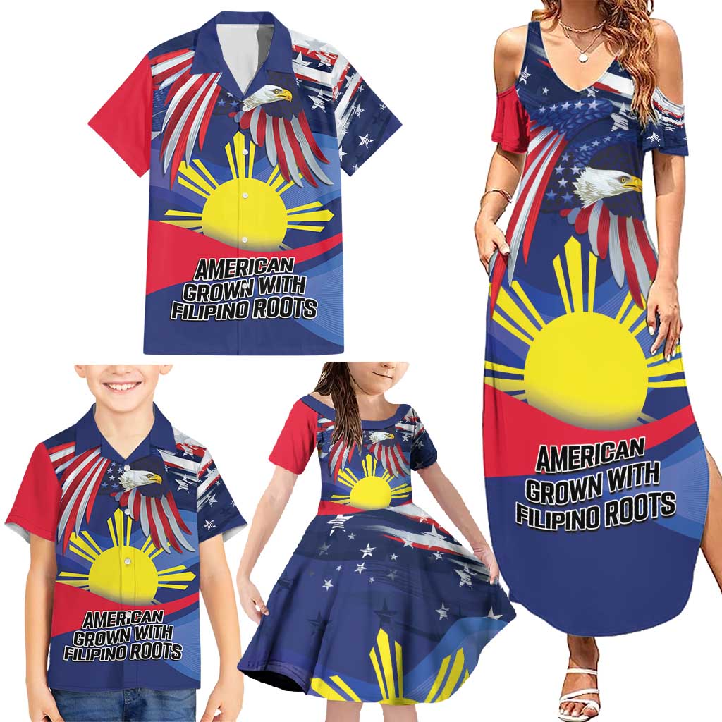 Personalized American Grown With Filipino Roots Family Matching Summer Maxi Dress and Hawaiian Shirt
