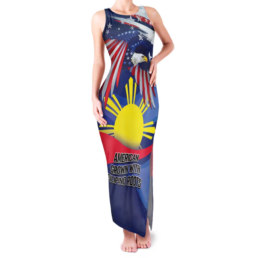 Personalized American Grown With Filipino Roots Family Matching Tank Maxi Dress and Hawaiian Shirt