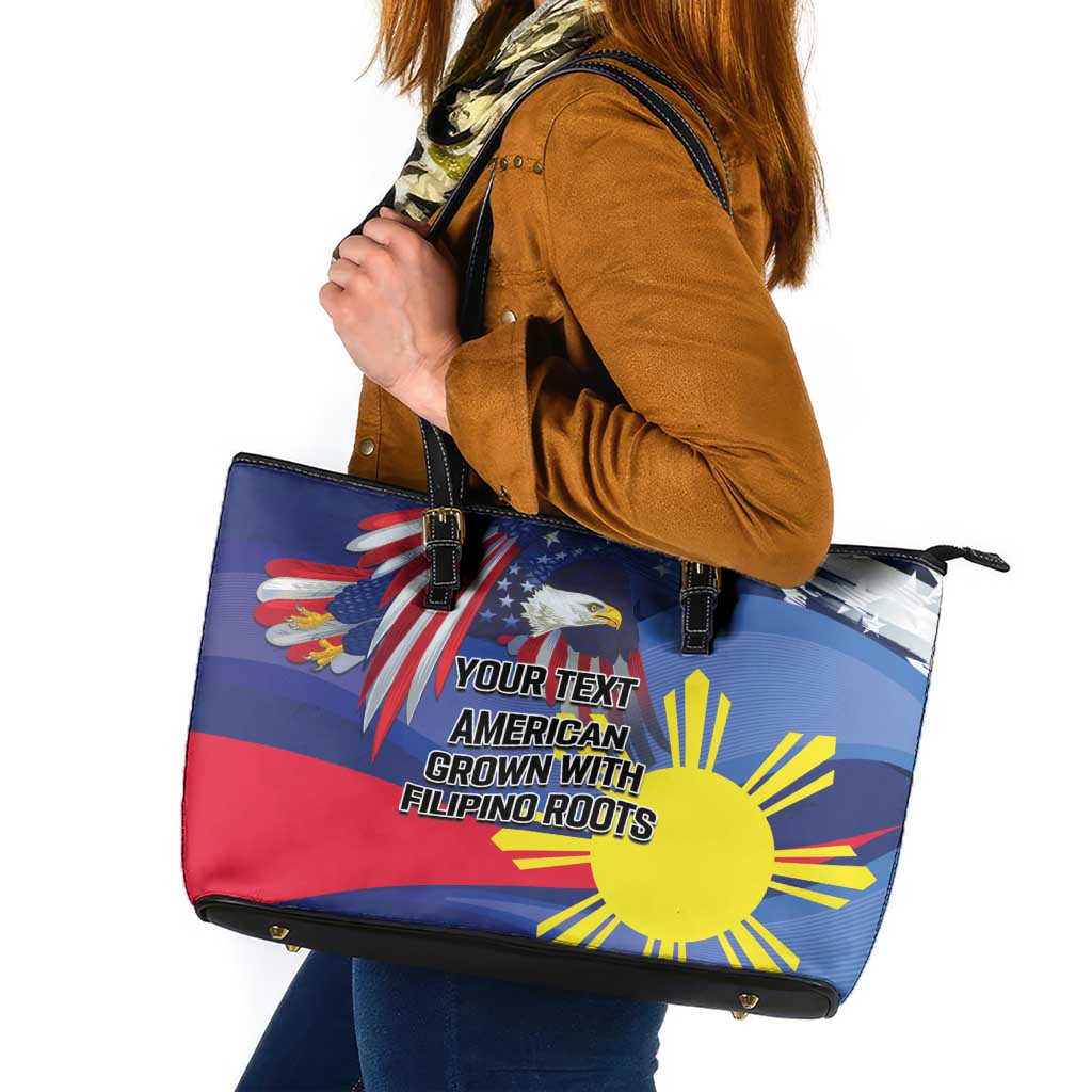 Personalized American Grown With Filipino Roots Leather Tote Bag