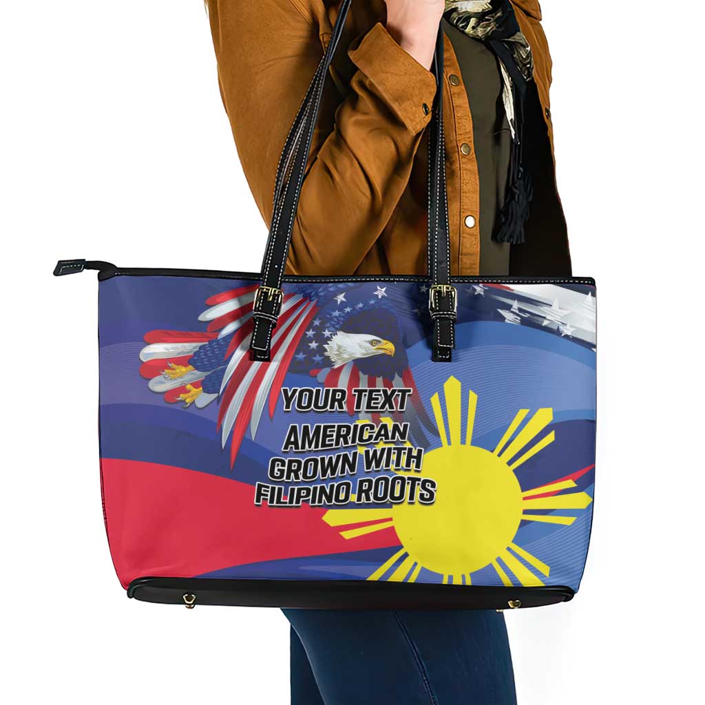 Personalized American Grown With Filipino Roots Leather Tote Bag