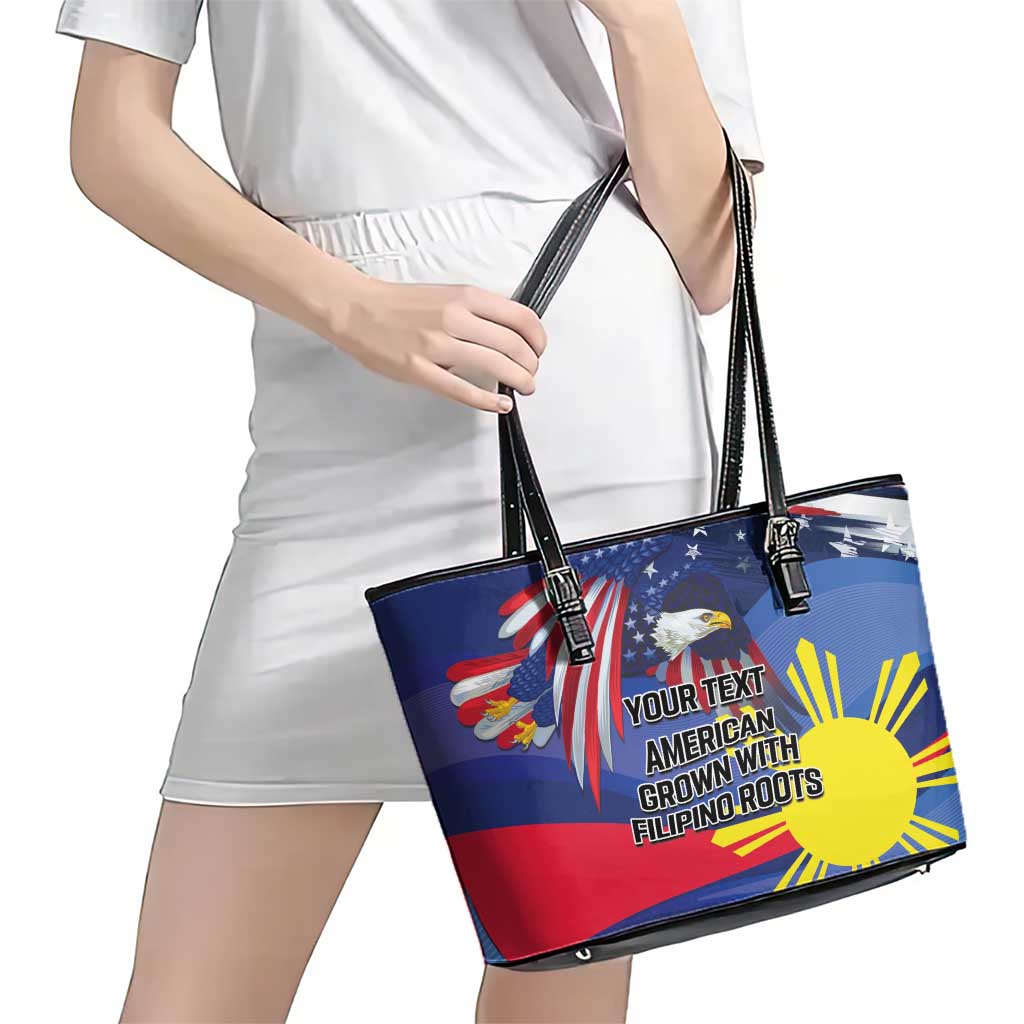 Personalized American Grown With Filipino Roots Leather Tote Bag