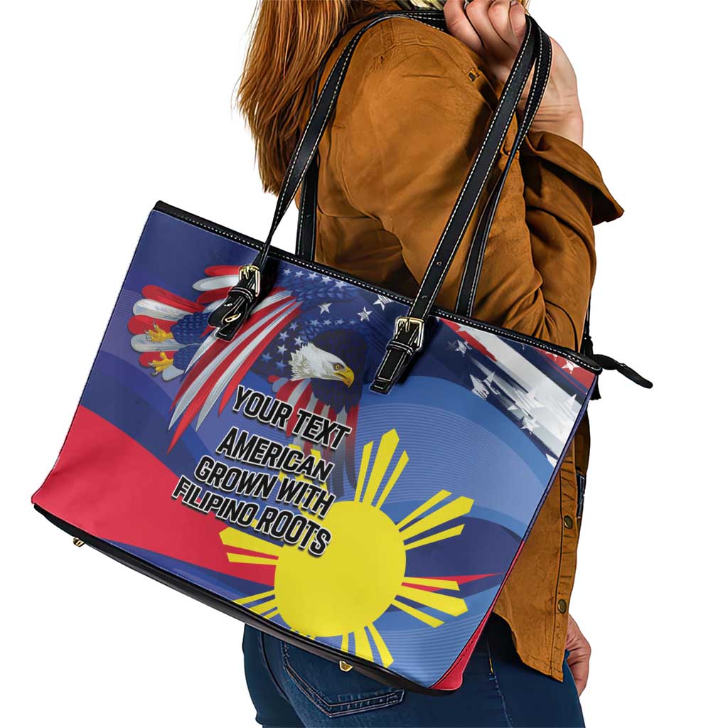 Personalized American Grown With Filipino Roots Leather Tote Bag