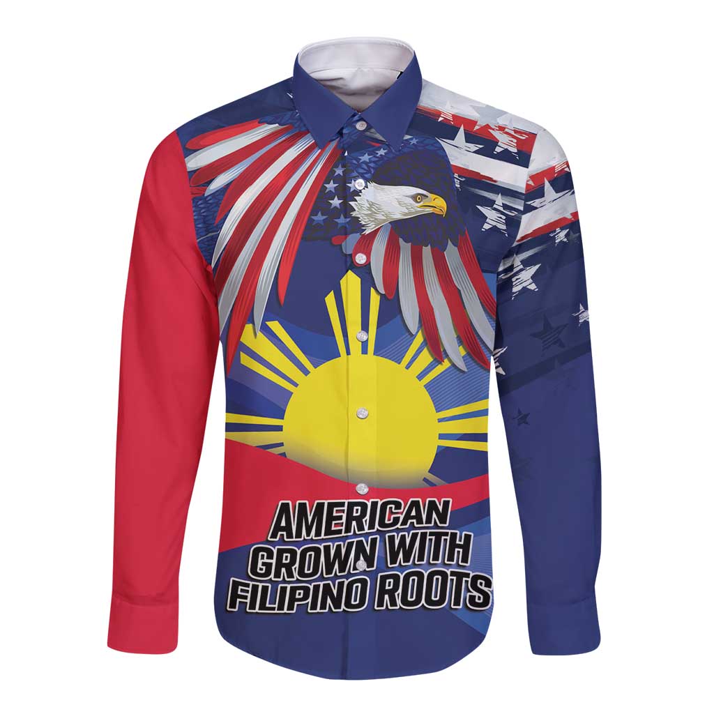 Personalized American Grown With Filipino Roots Long Sleeve Button Shirt