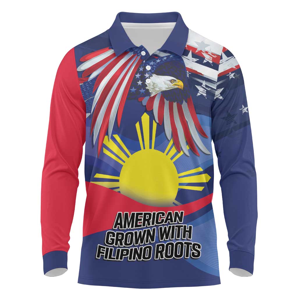 Personalized American Grown With Filipino Roots Long Sleeve Polo Shirt