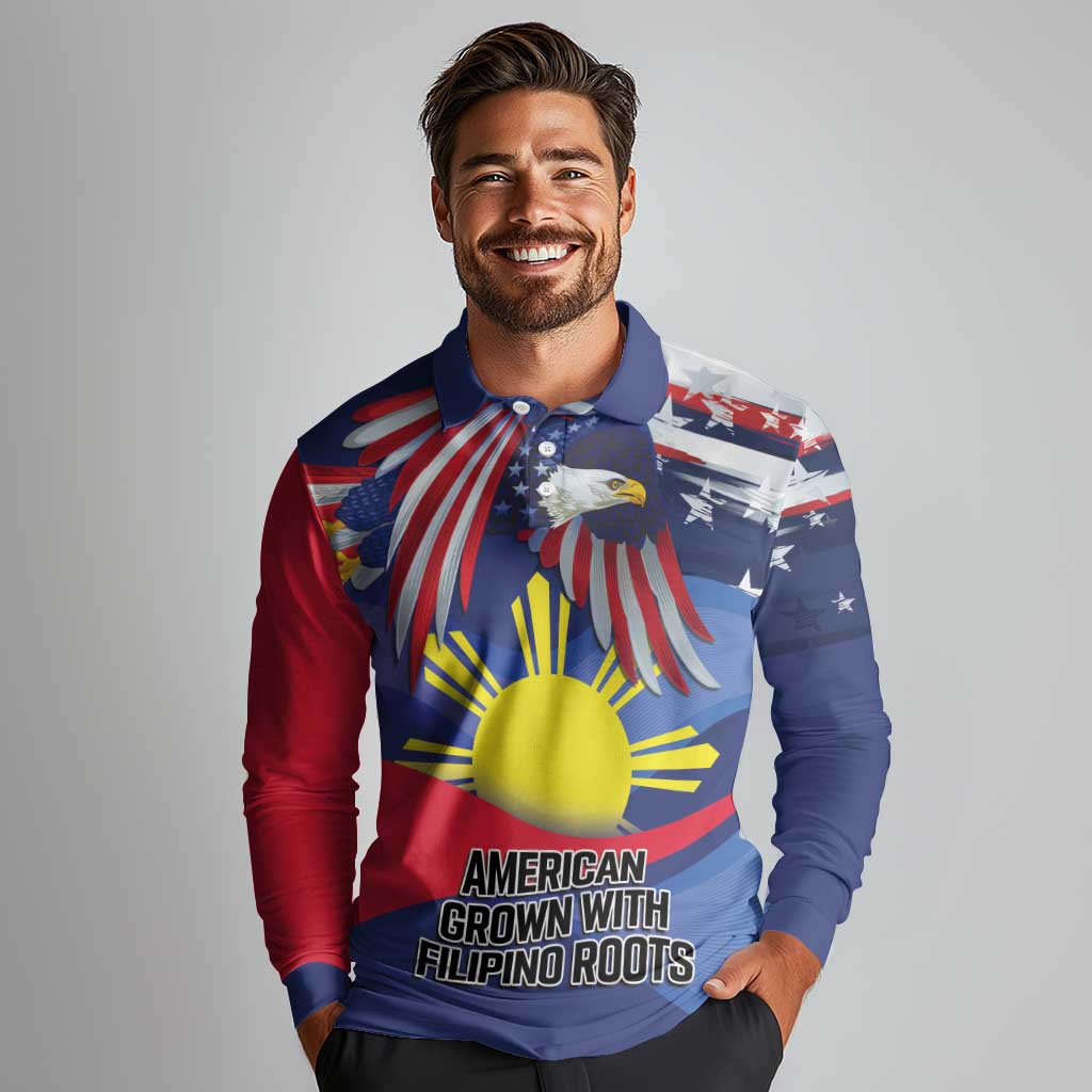 Personalized American Grown With Filipino Roots Long Sleeve Polo Shirt