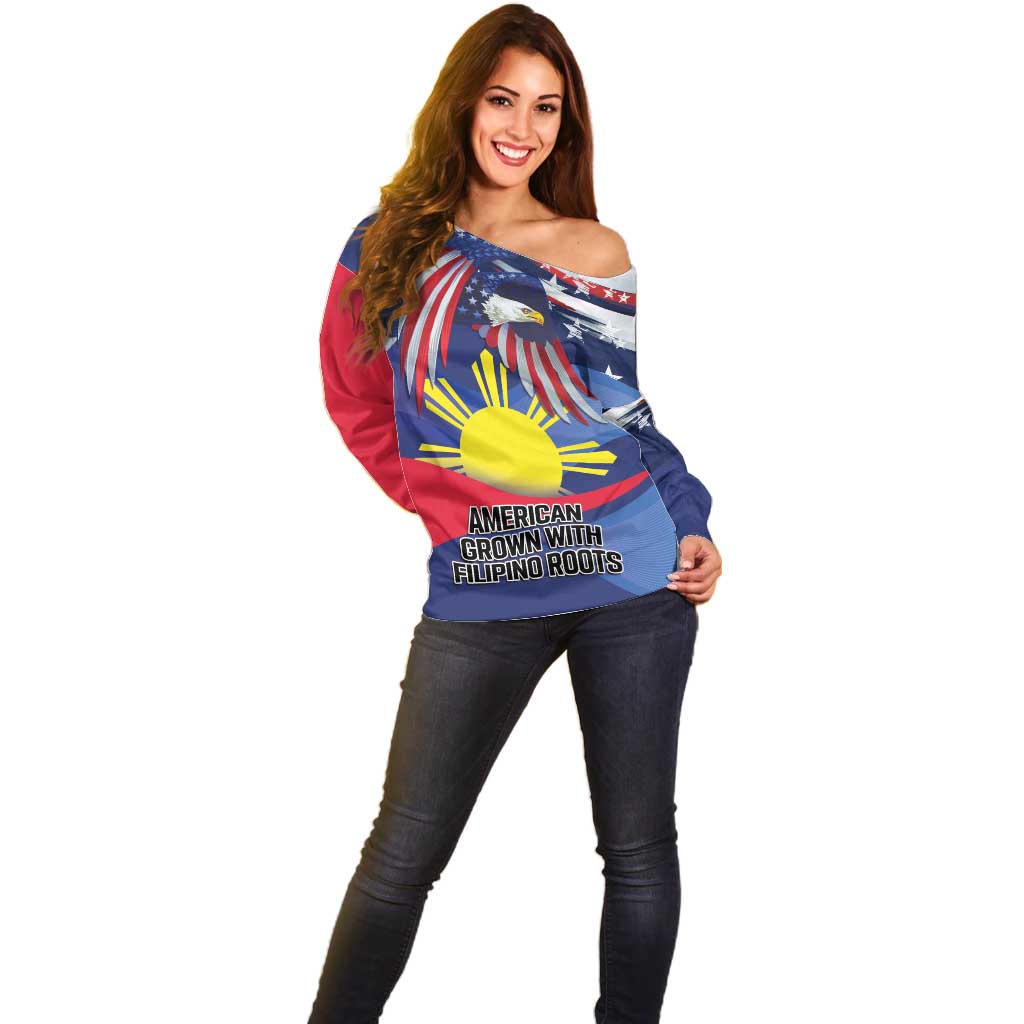 Personalized American Grown With Filipino Roots Off Shoulder Sweater
