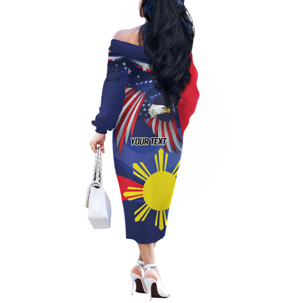 Personalized American Grown With Filipino Roots Off The Shoulder Long Sleeve Dress