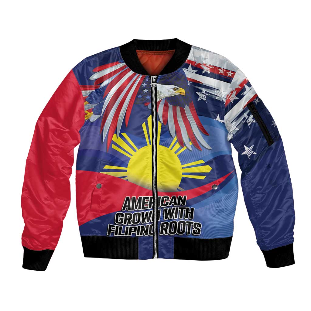 Personalized American Grown With Filipino Roots Sleeve Zip Bomber Jacket