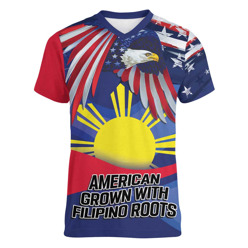 Personalized American Grown With Filipino Roots Women V-Neck T-Shirt