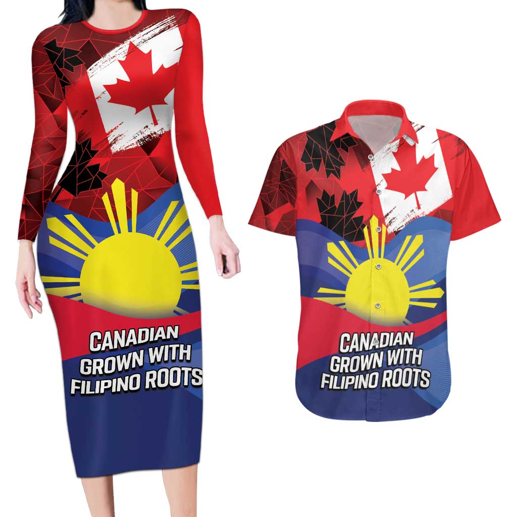 Personalized Canadian Grown With Filipino Roots Couples Matching Long Sleeve Bodycon Dress and Hawaiian Shirt