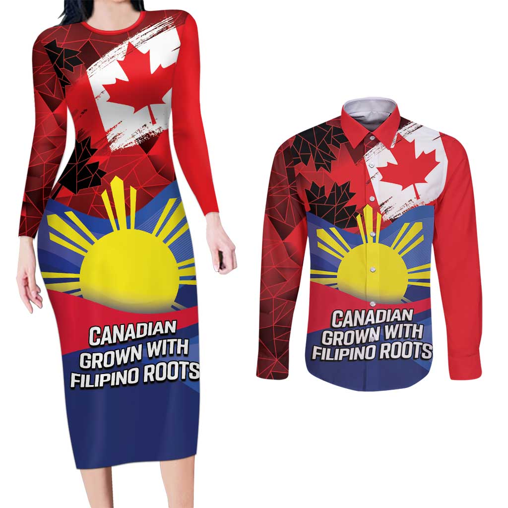 Personalized Canadian Grown With Filipino Roots Couples Matching Long Sleeve Bodycon Dress and Long Sleeve Button Shirt