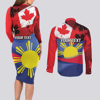 Personalized Canadian Grown With Filipino Roots Couples Matching Long Sleeve Bodycon Dress and Long Sleeve Button Shirt