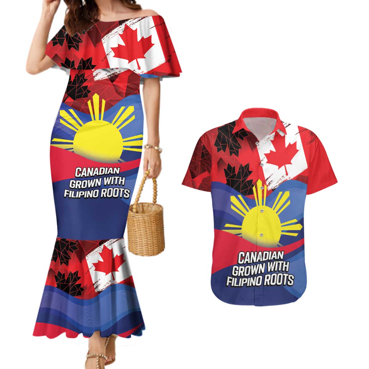 Personalized Canadian Grown With Filipino Roots Couples Matching Mermaid Dress and Hawaiian Shirt