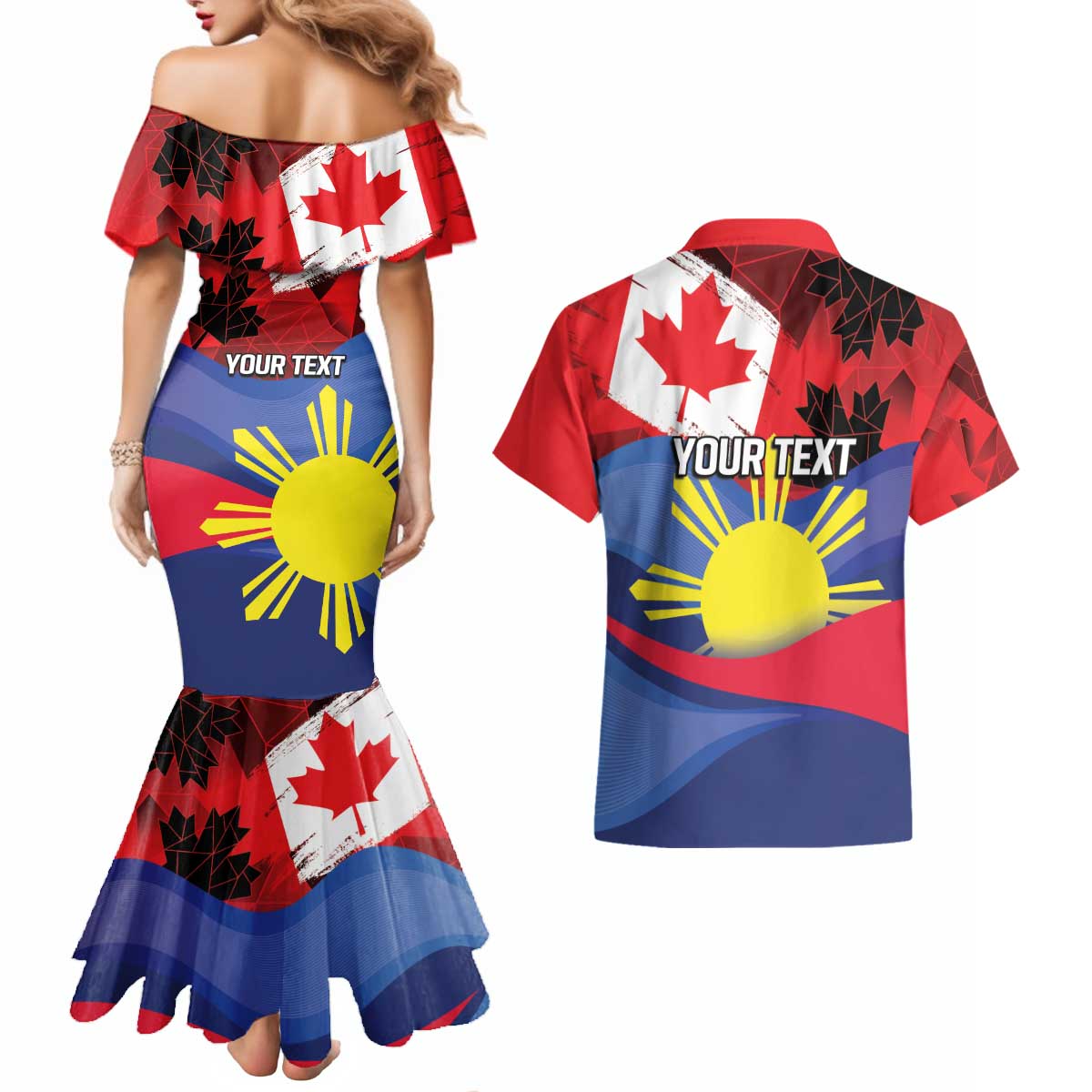 Personalized Canadian Grown With Filipino Roots Couples Matching Mermaid Dress and Hawaiian Shirt