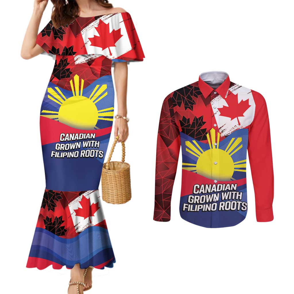 Personalized Canadian Grown With Filipino Roots Couples Matching Mermaid Dress and Long Sleeve Button Shirt