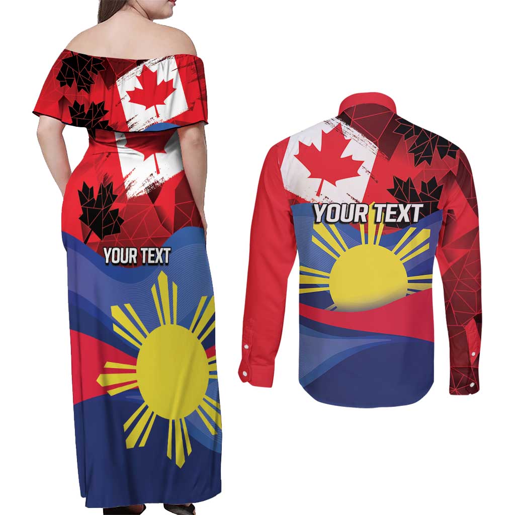 Personalized Canadian Grown With Filipino Roots Couples Matching Off Shoulder Maxi Dress and Long Sleeve Button Shirt
