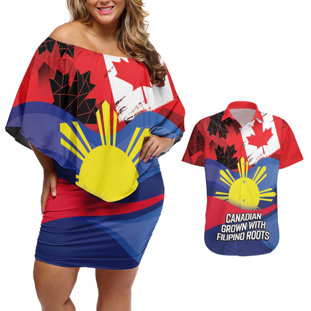 Personalized Canadian Grown With Filipino Roots Couples Matching Off Shoulder Short Dress and Hawaiian Shirt