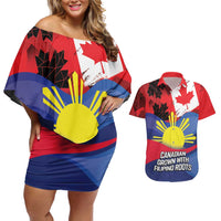 Personalized Canadian Grown With Filipino Roots Couples Matching Off Shoulder Short Dress and Hawaiian Shirt