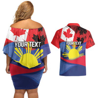 Personalized Canadian Grown With Filipino Roots Couples Matching Off Shoulder Short Dress and Hawaiian Shirt