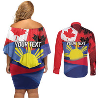 Personalized Canadian Grown With Filipino Roots Couples Matching Off Shoulder Short Dress and Long Sleeve Button Shirt