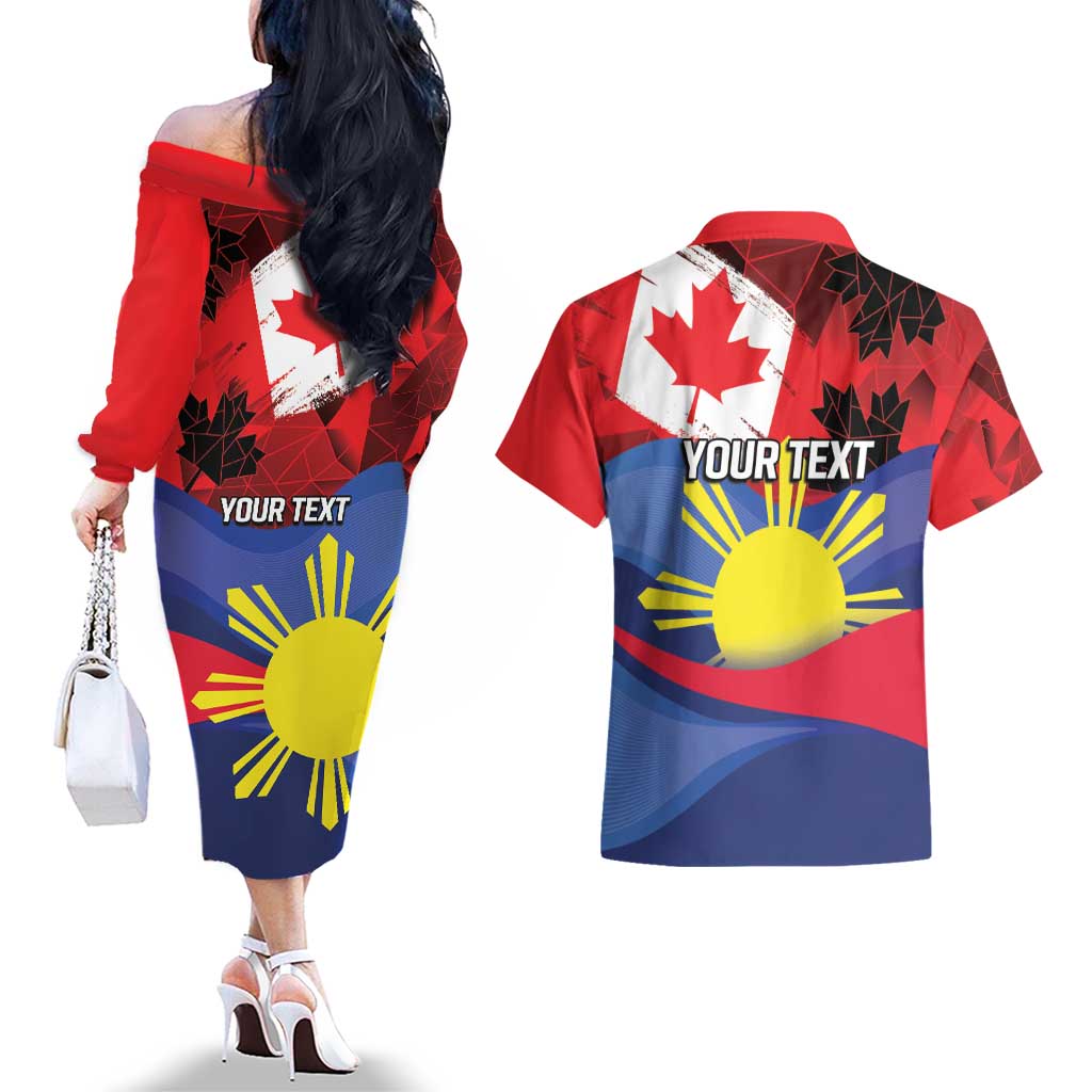 Personalized Canadian Grown With Filipino Roots Couples Matching Off The Shoulder Long Sleeve Dress and Hawaiian Shirt