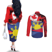 Personalized Canadian Grown With Filipino Roots Couples Matching Off The Shoulder Long Sleeve Dress and Long Sleeve Button Shirt