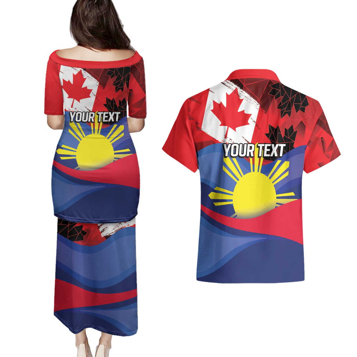 Personalized Canadian Grown With Filipino Roots Couples Matching Puletasi and Hawaiian Shirt