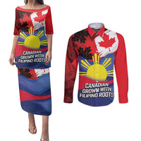 Personalized Canadian Grown With Filipino Roots Couples Matching Puletasi and Long Sleeve Button Shirt