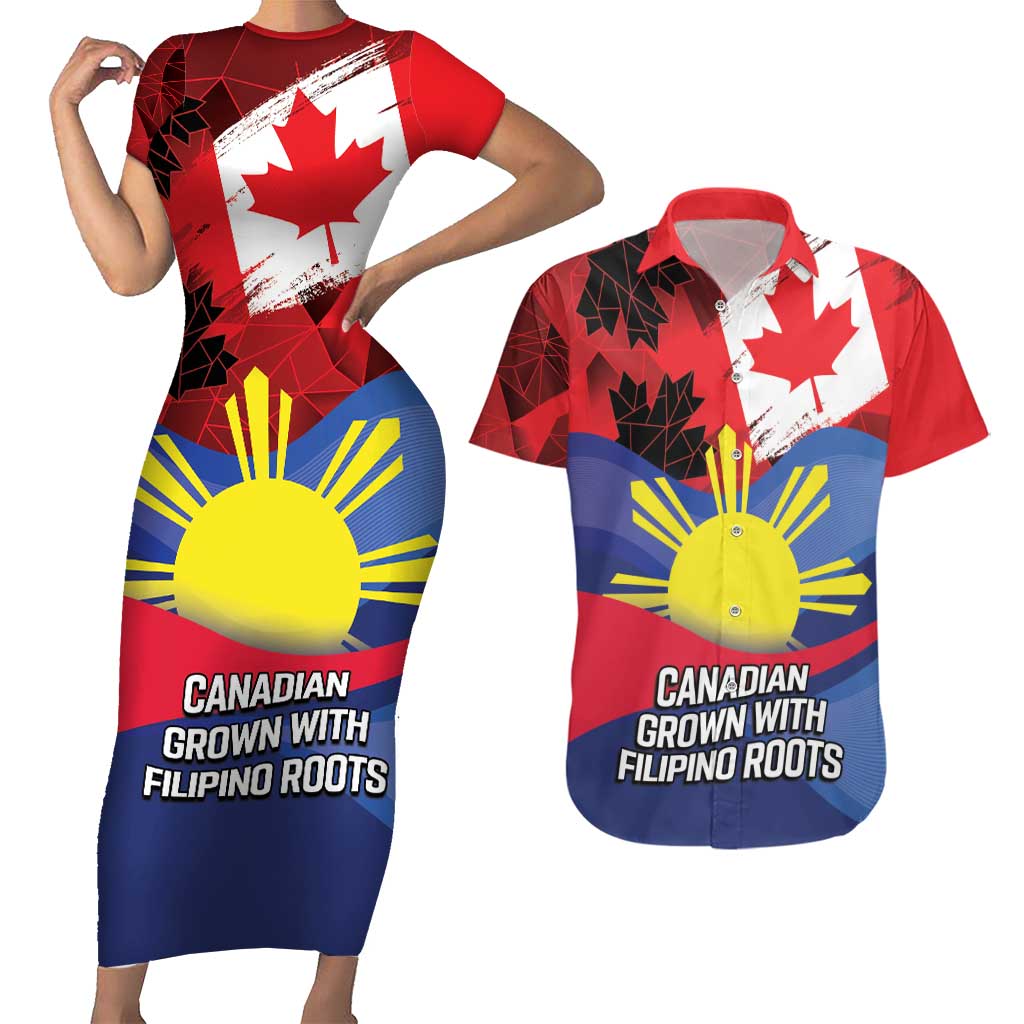 Personalized Canadian Grown With Filipino Roots Couples Matching Short Sleeve Bodycon Dress and Hawaiian Shirt