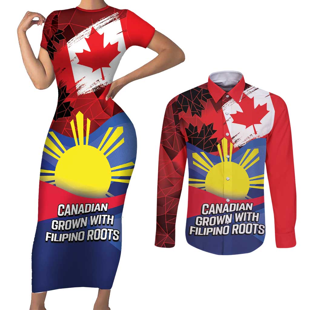 Personalized Canadian Grown With Filipino Roots Couples Matching Short Sleeve Bodycon Dress and Long Sleeve Button Shirt