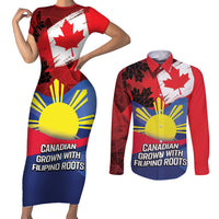 Personalized Canadian Grown With Filipino Roots Couples Matching Short Sleeve Bodycon Dress and Long Sleeve Button Shirt