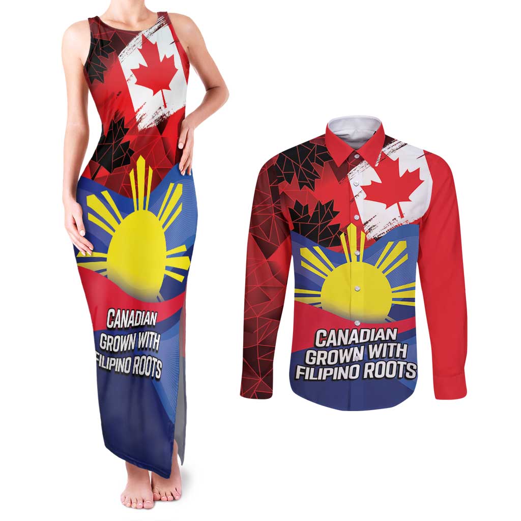 Personalized Canadian Grown With Filipino Roots Couples Matching Tank Maxi Dress and Long Sleeve Button Shirt