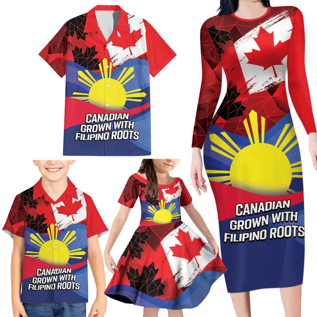 Personalized Canadian Grown With Filipino Roots Family Matching Long Sleeve Bodycon Dress and Hawaiian Shirt