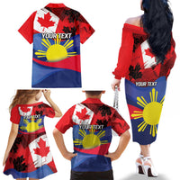 Personalized Canadian Grown With Filipino Roots Family Matching Off The Shoulder Long Sleeve Dress and Hawaiian Shirt