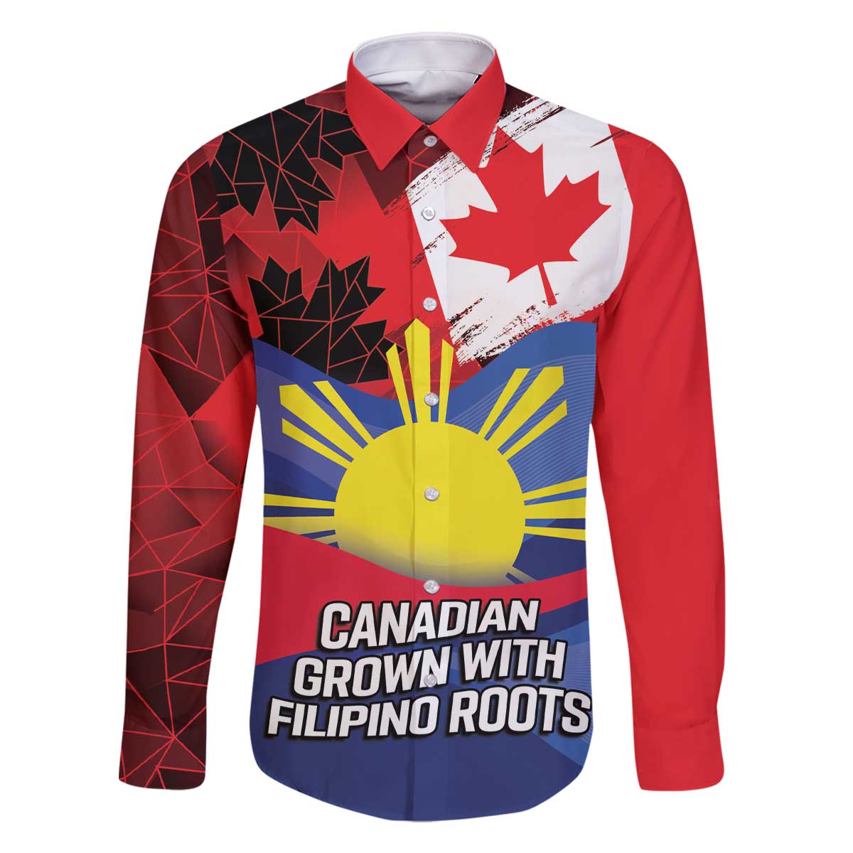 Personalized Canadian Grown With Filipino Roots Family Matching Off The Shoulder Long Sleeve Dress and Hawaiian Shirt