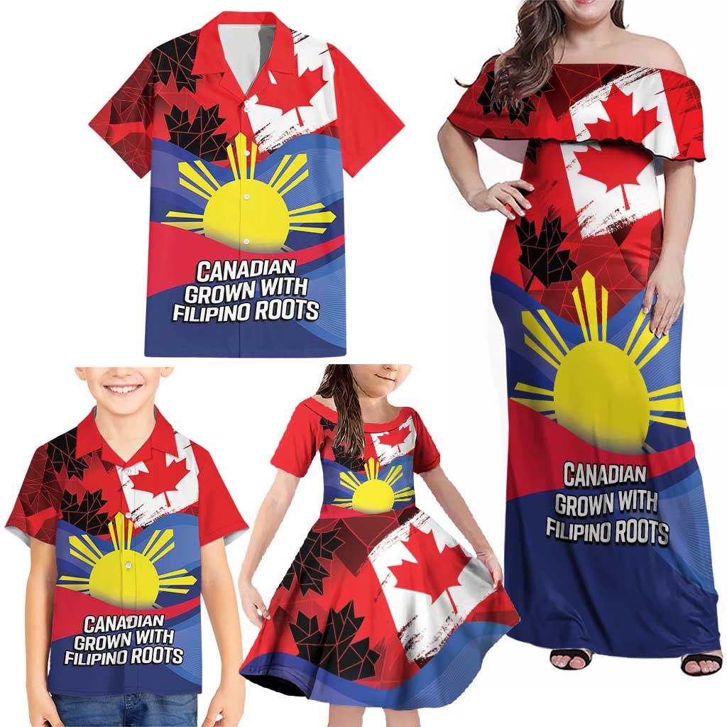 Personalized Canadian Grown With Filipino Roots Family Matching Off Shoulder Maxi Dress and Hawaiian Shirt