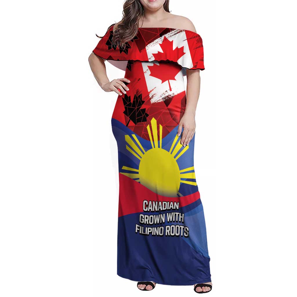 Personalized Canadian Grown With Filipino Roots Family Matching Off Shoulder Maxi Dress and Hawaiian Shirt