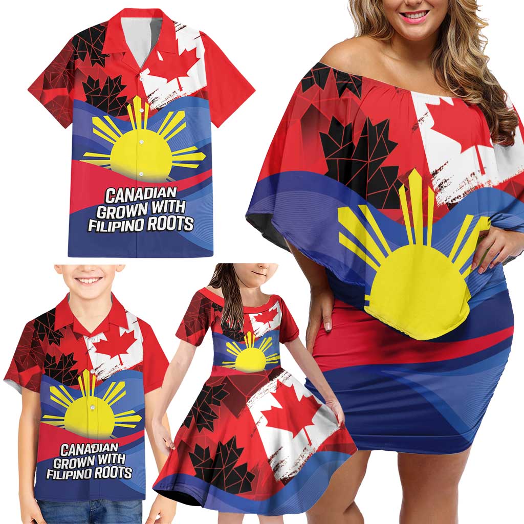 Personalized Canadian Grown With Filipino Roots Family Matching Off Shoulder Short Dress and Hawaiian Shirt