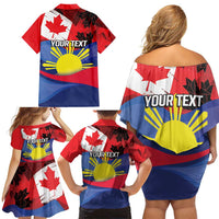 Personalized Canadian Grown With Filipino Roots Family Matching Off Shoulder Short Dress and Hawaiian Shirt