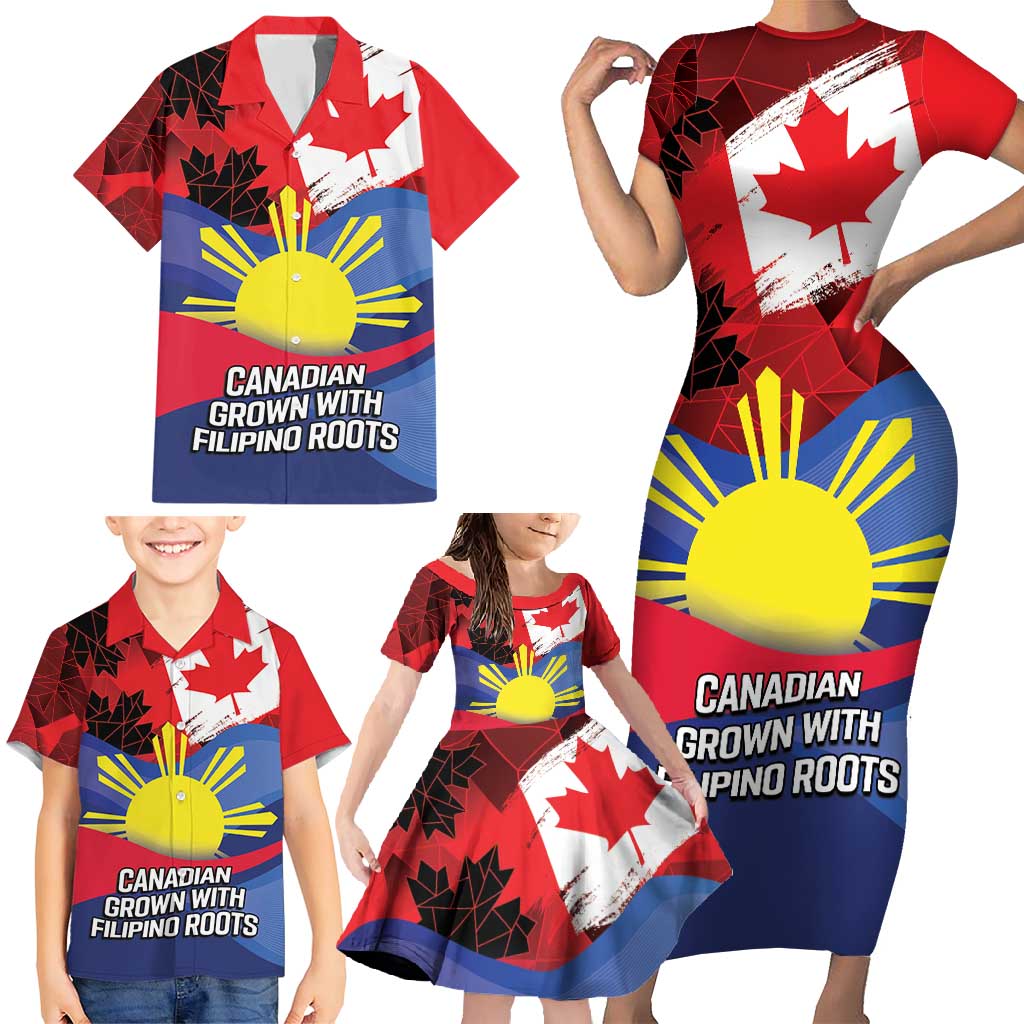 Personalized Canadian Grown With Filipino Roots Family Matching Short Sleeve Bodycon Dress and Hawaiian Shirt
