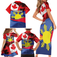 Personalized Canadian Grown With Filipino Roots Family Matching Short Sleeve Bodycon Dress and Hawaiian Shirt