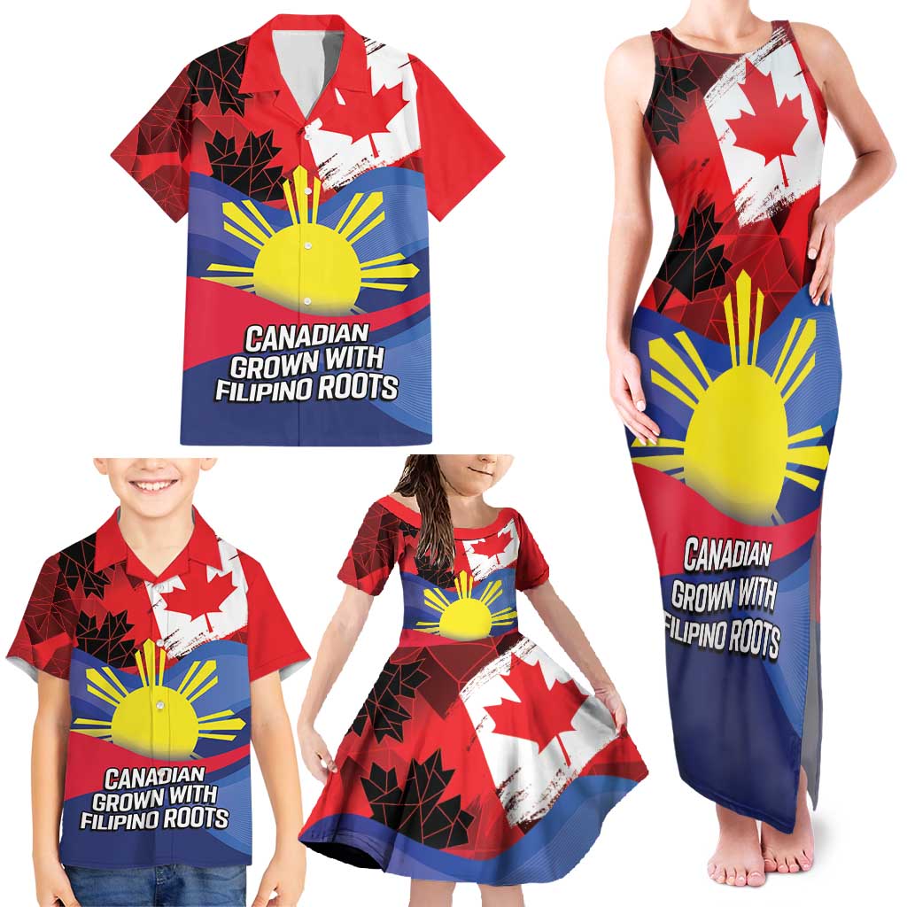 Personalized Canadian Grown With Filipino Roots Family Matching Tank Maxi Dress and Hawaiian Shirt