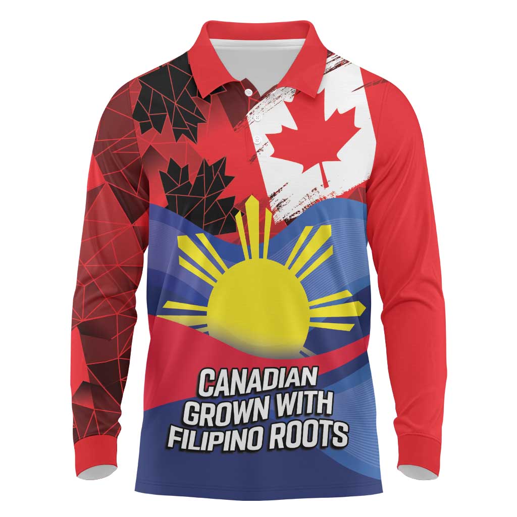 Personalized Canadian Grown With Filipino Roots Long Sleeve Polo Shirt