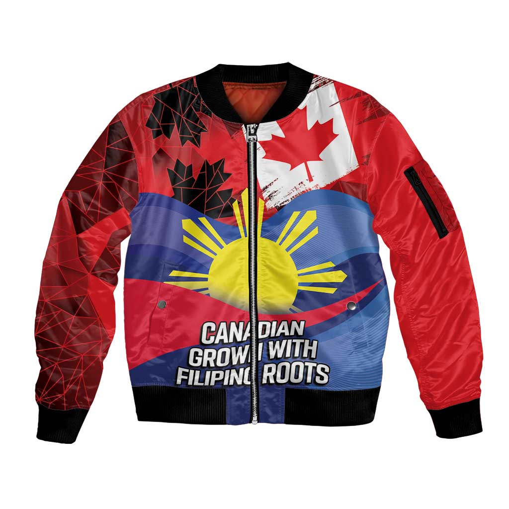 Personalized Canadian Grown With Filipino Roots Sleeve Zip Bomber Jacket