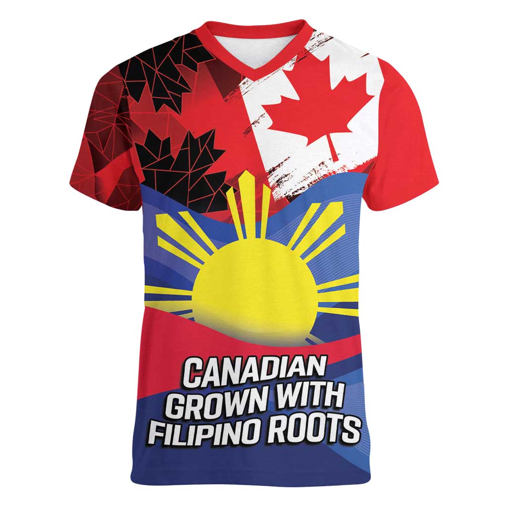 Personalized Canadian Grown With Filipino Roots Women V-Neck T-Shirt