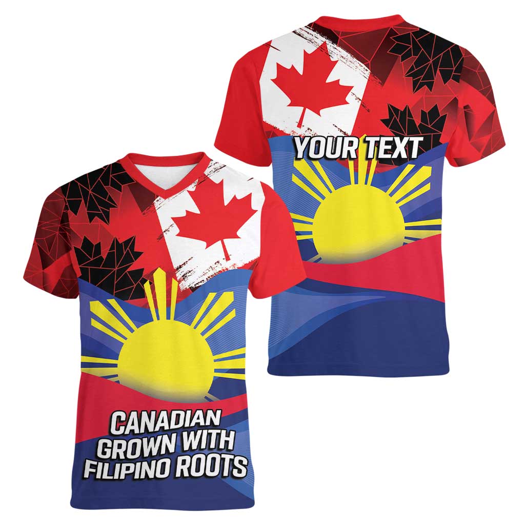 Personalized Canadian Grown With Filipino Roots Women V-Neck T-Shirt