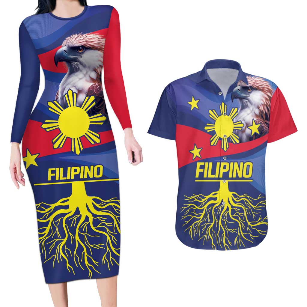 Personalized Filipino Roots Philippines Heritage Couples Matching Long Sleeve Bodycon Dress and Hawaiian Shirt