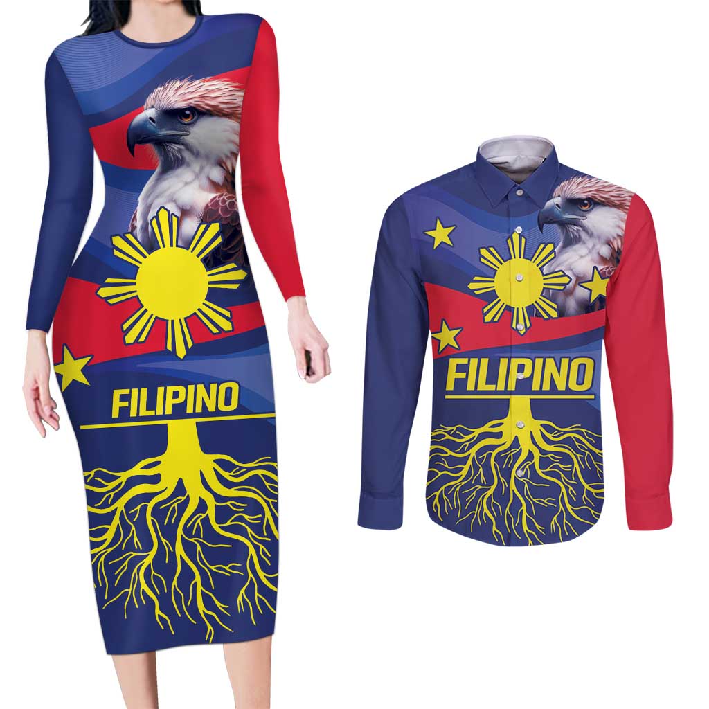 Personalized Filipino Roots Philippines Heritage Couples Matching Long Sleeve Bodycon Dress and Long Sleeve Button Shirt