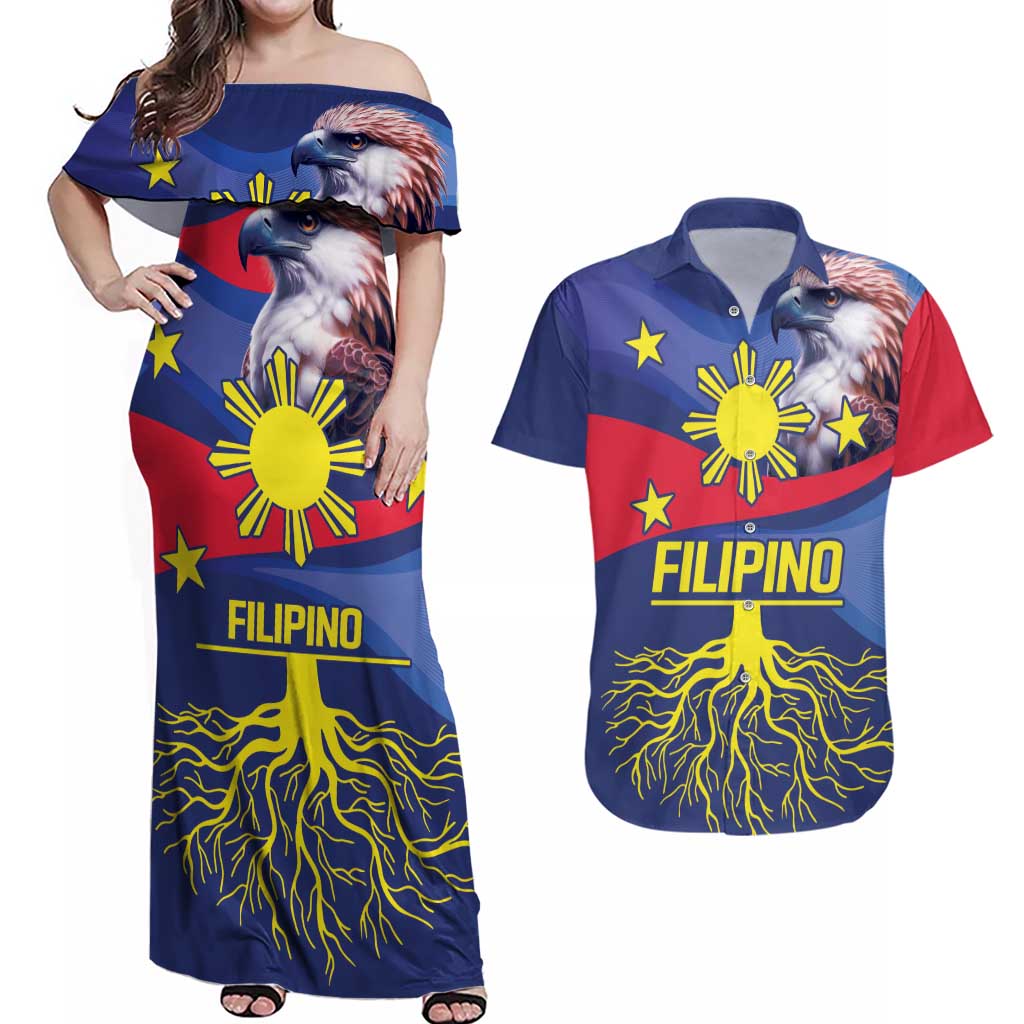 Personalized Filipino Roots Philippines Heritage Couples Matching Off Shoulder Maxi Dress and Hawaiian Shirt