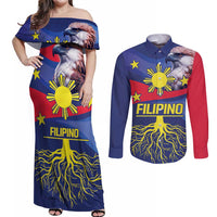Personalized Filipino Roots Philippines Heritage Couples Matching Off Shoulder Maxi Dress and Long Sleeve Button Shirt